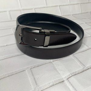 Mens Leather Reversible Belt Designer Perry Ellis Black/Brown Metal B… Sz 36